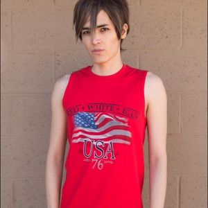 New Red American Flag Tshirt Casual Tee Small Tank